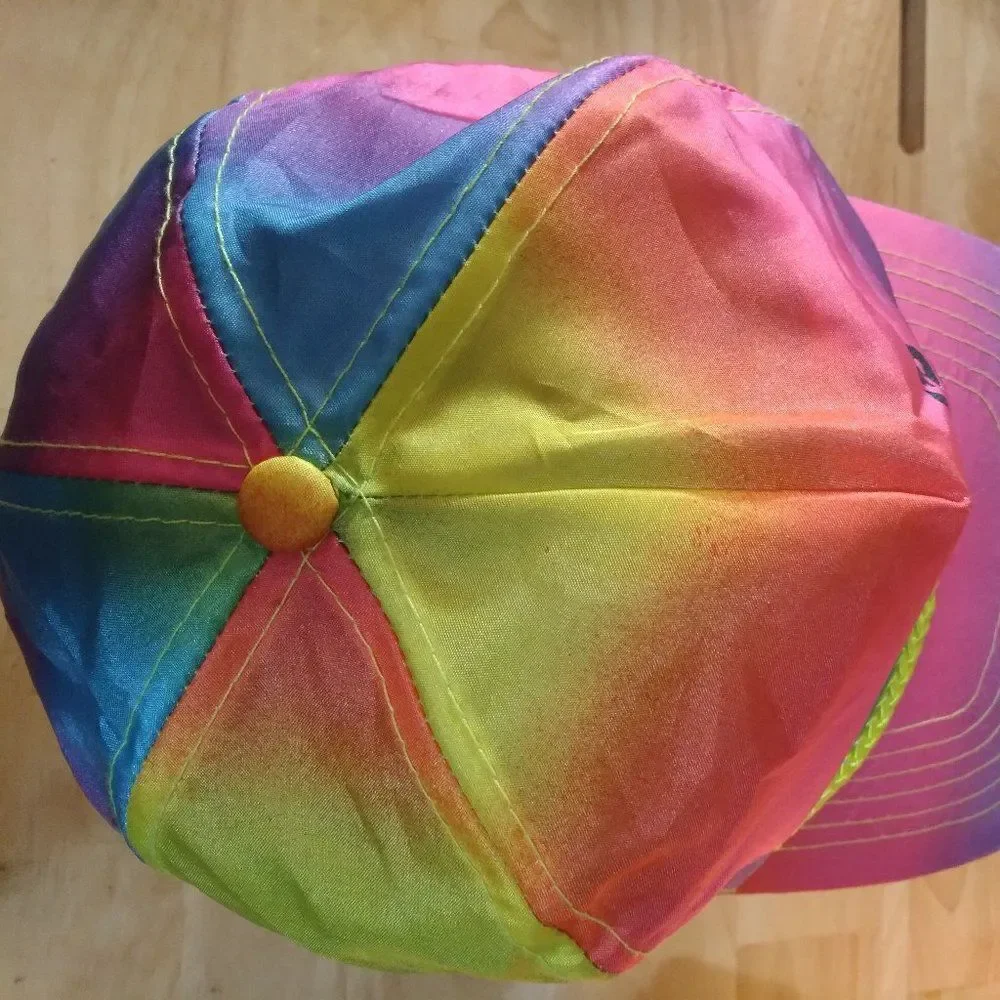 Vintage Goofy's Muffler Customs Neon Rainbow Rope Slider Back Hat